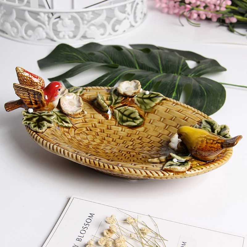 Креативные 2 ярких птицы керамические фрукты конфеты десерт орнамент мыло ручной работы фарфоровая тарелка ремесла домашний декор свадебное украшение