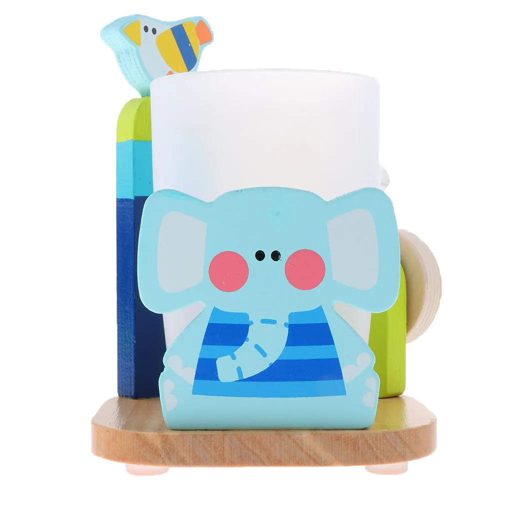 Kids Toothbrush Cup Toothpaste Holder Set with 3 Minutes Brushing Timer for Bathroom Accessories - Elephant 
