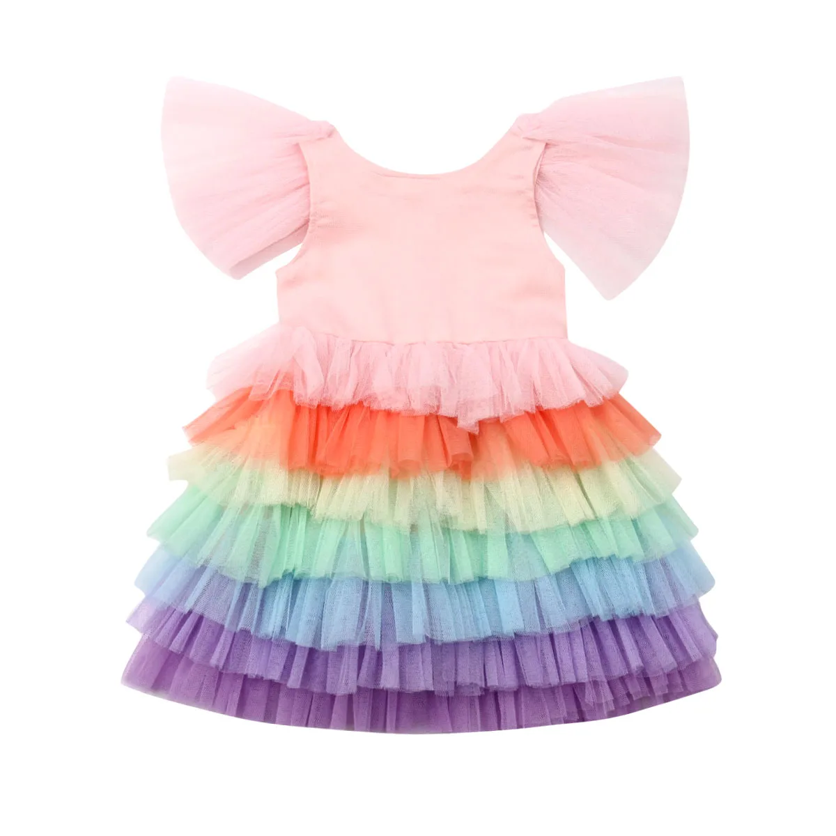 

1-7T Newborn Baby Girl Mesh Dress Toddler Tulle Rainbow Pageant Princess Dresses Bridesmaid Gown Kid Tutu Dress Summer Outfits