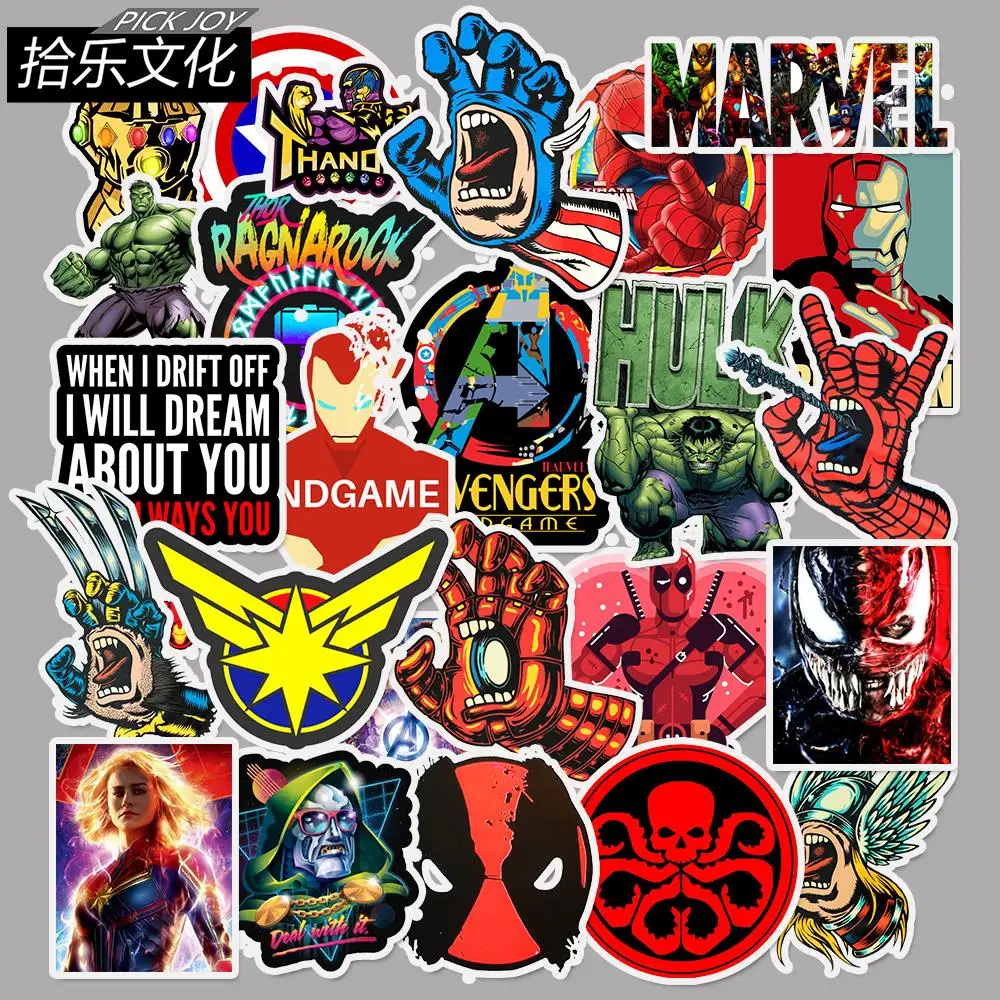 

50Pcs New Marvel The Avengers superhero Cartoon Sticker For Laptop Moto Skateboard Luggage Guitar Decal Toy Waterproof Stickers