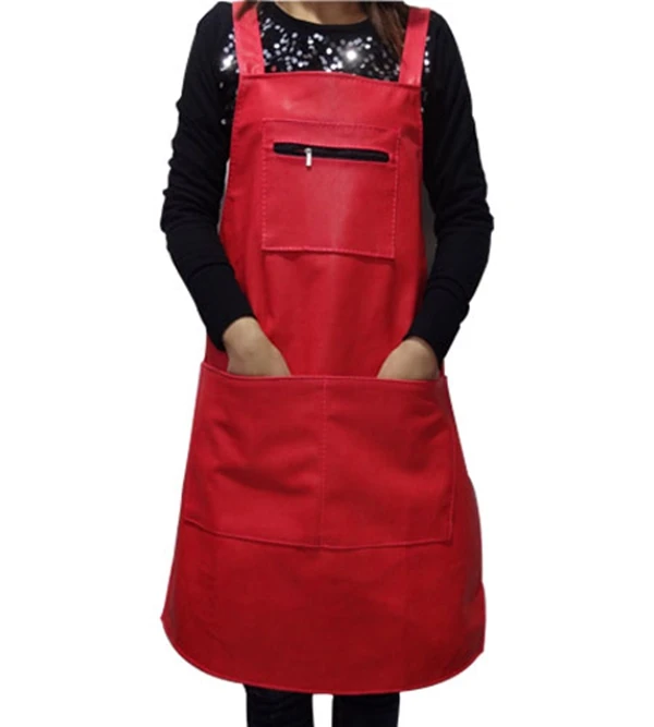 Корейский кожаный водонепроницаемый фартук, масляный кухонный комбинезон, полиуретановый комбинезон для дома, для взрослых мужчин и женщин, Комбинезоны для кухни, кулинарные комбинезоны - Цвет: Красный