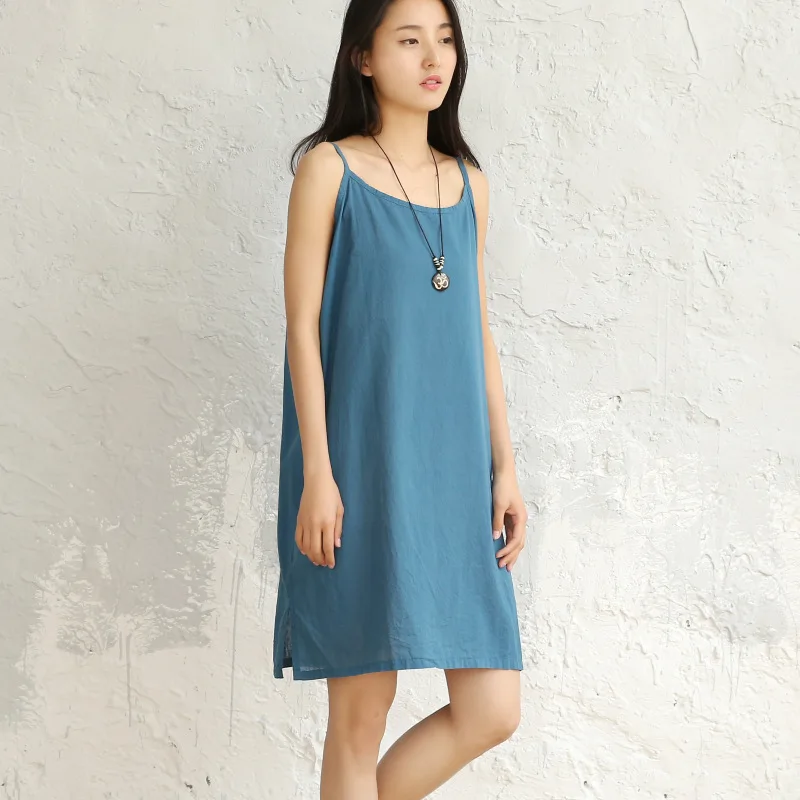 kobykoyi Spring Summer Retro Cotton Linen Women Loose Dresses Pullover Long Tops Comfortable Beach Vest Dress Solid Color | Женская
