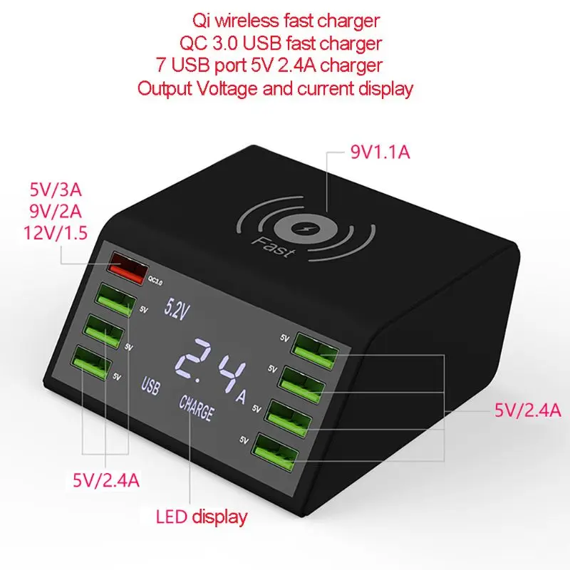 Быстрое зарядное устройство QC 3 0 зарядная док станция с 8 USB портами беспроводное