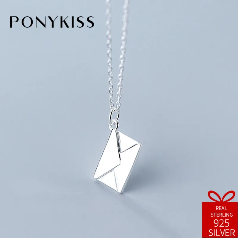 

PONYKISS Romantic 100% 925 Sterling Silver Envelope Pendant Necklace Women Festival Party Delicate Accessory Cute Birthday Gift