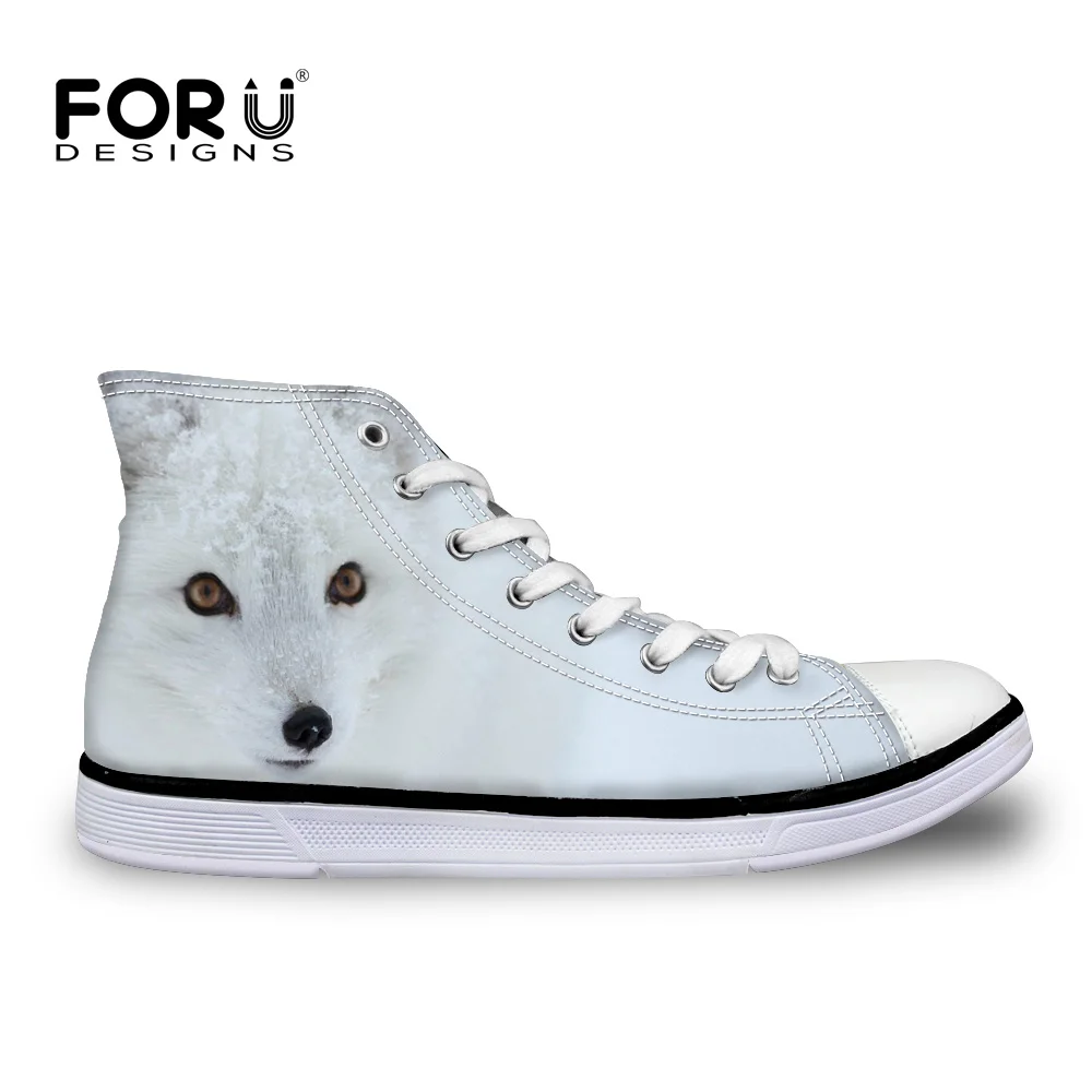 

FORUDESIGNS White Fox Cool 3D Print Women High Top Vulcanize Shoes Casual High-top Canvas Shoes for Lady Women's Sneakers Flats