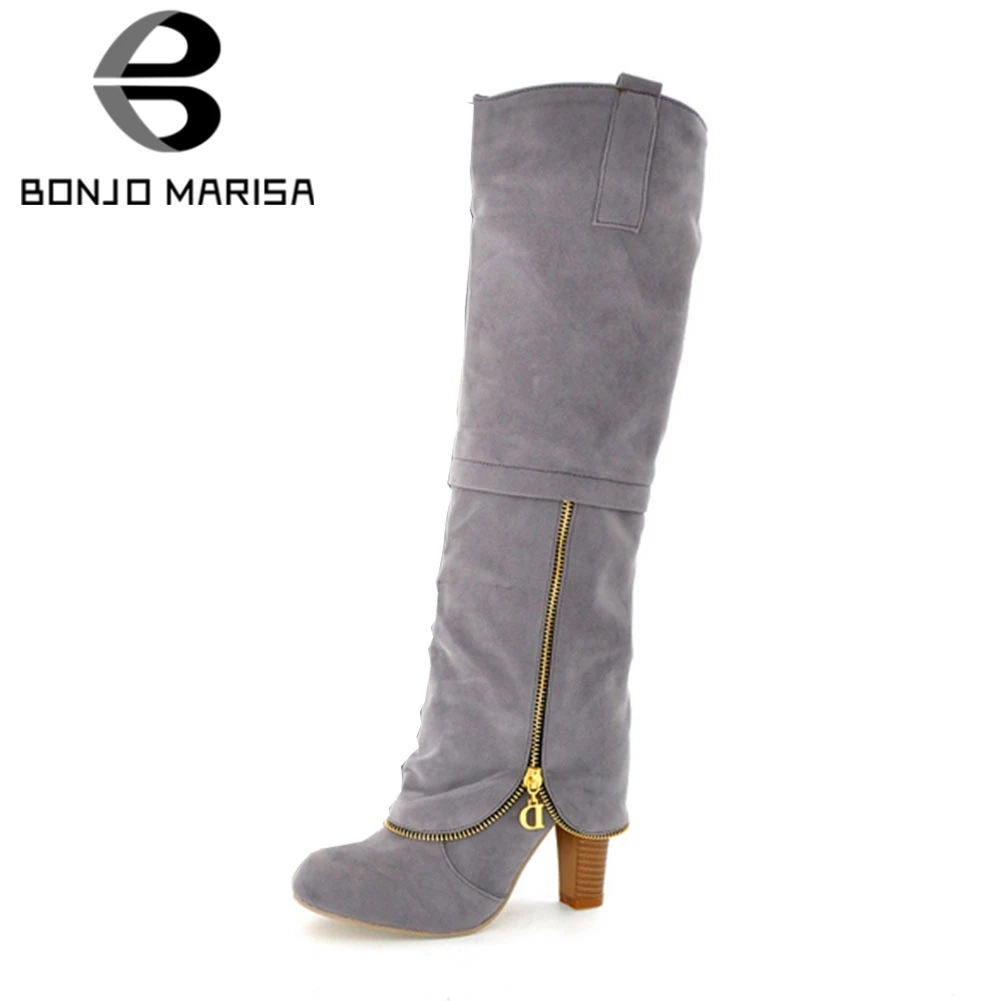 

BONJOMARISA 34-42 Fashion Decorating Boots Ladies Party Attractive Knee High Boots Women 2019 High Wide Heels Shoes Woman