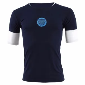 Tony Stark Navy Blue T-Shirt Night Luminous Mid Sleeve T-Shirt Basic Tee Logo Tops Soft Fitness Tight Costume For Men