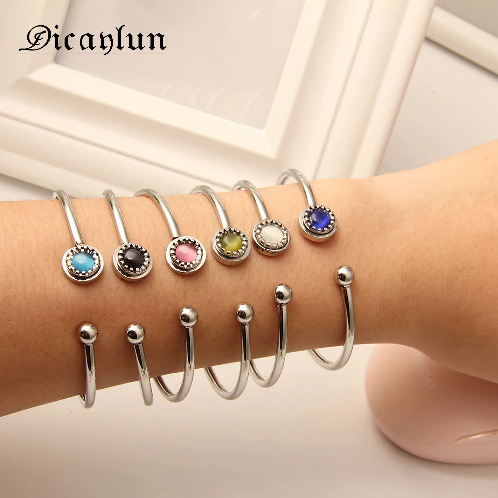 

DICAYLUN Interchangeable Cuff Bracelets Bangles Stainless Steel Woman Fashion Jewelry Womens Accessories CC Bracelet Silver