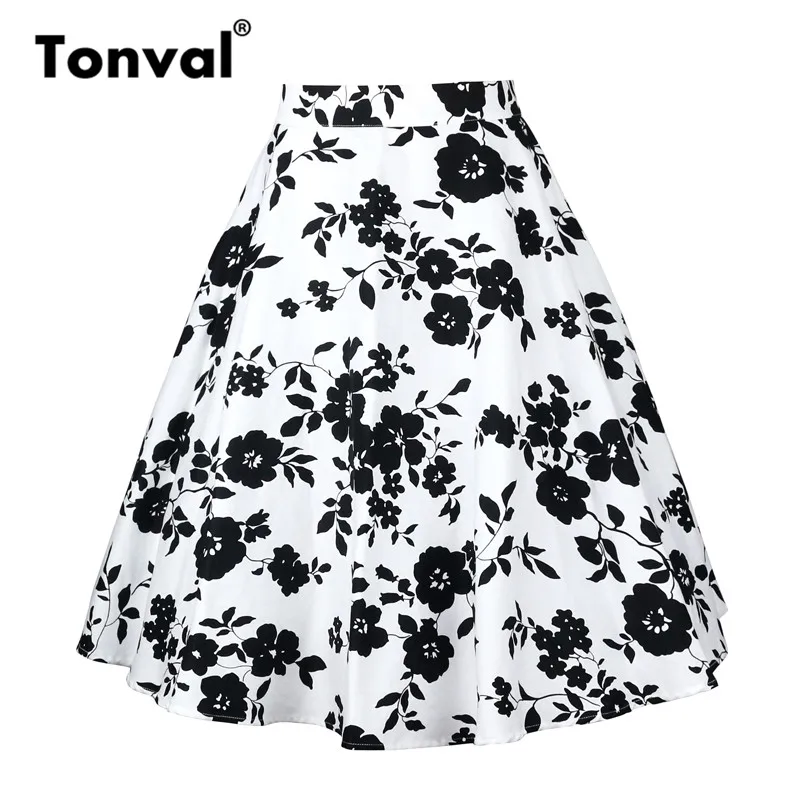 Tonval, трапециевидная юбка миди с цветочным рисунком, Ретро стиль, высокая талия, хлопок, винтажный стиль, юбки для женщин, цветочный принт, элегантная юбка - Цвет: Color 9