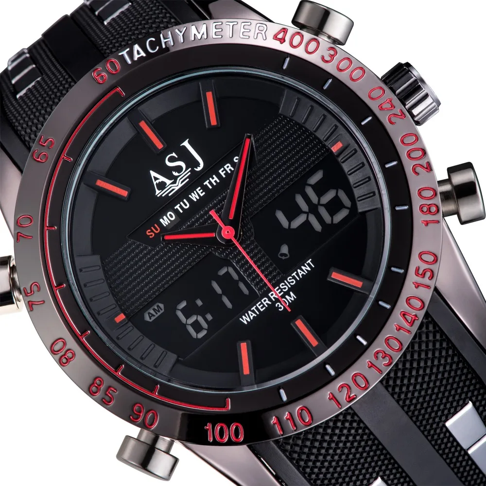  Men Sport Watch Rubber Band Digital Analog Military Watch Water Resistant Stopwatch Alarm Calendar 