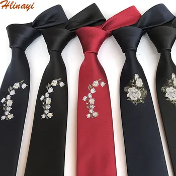 

Hlinayi Men's narrow 6cm polyester rose embroidered tie