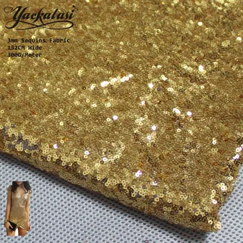 

YACKALASI Sequined Lace Fabric Gold Allovered Sequin Embroidered Fabric Night Dress Fabrics Christmas Decoration 130CM