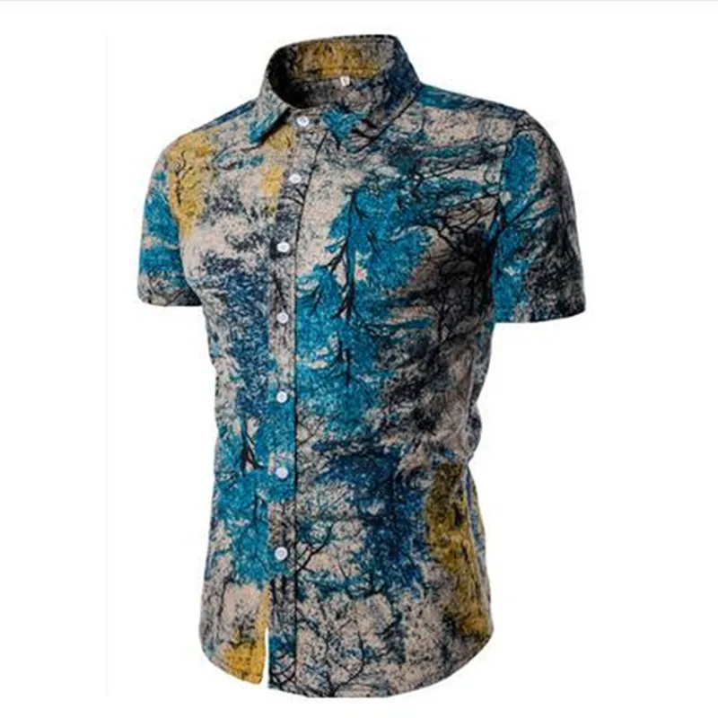 

Asian Size M-5XL Large Size Men's Shirts Cotton linen Casual Short Sleeve Shirt men fashion printing Shirts Dress shirt