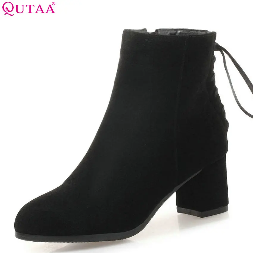 

QUTAA 2019 New Arrive Fashion Women Ankle Boots Square High Heel All Match Zipper Winter Shoes Women Boots Big Size 34-43