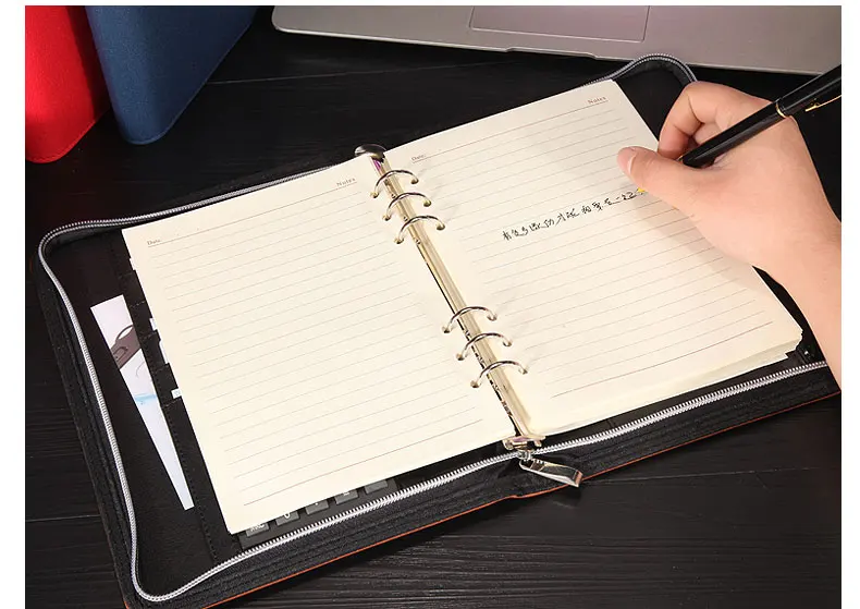 Блокнот А5 B5 из искусственной кожи с кольцом и папкой на молнии 1215A|composition book|business