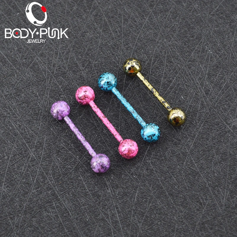 BODY PUNK Tongue Ring 316L Stainless Steel Barbell Tongue Piercing Fashion Jewelry Body Piercing Jewelry for Women Men 4pcs  (6)