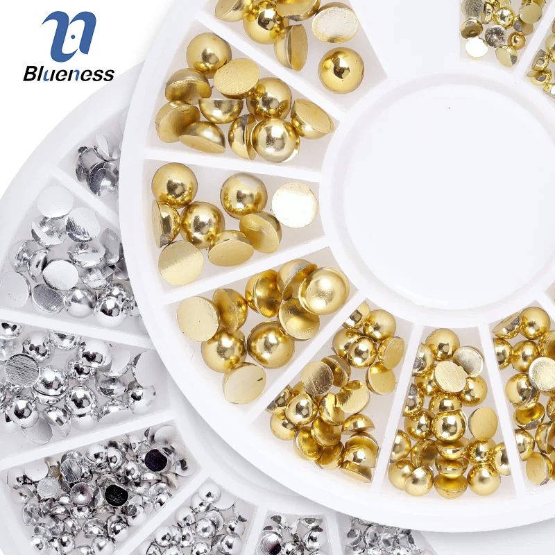 

Blueness 1 Wheel Gold Silver Pearl Mixed 3 Sizes Nail Rhinestone 3D Nail Decoration Studs DIY Manicure Nail Art Stickers ZP291