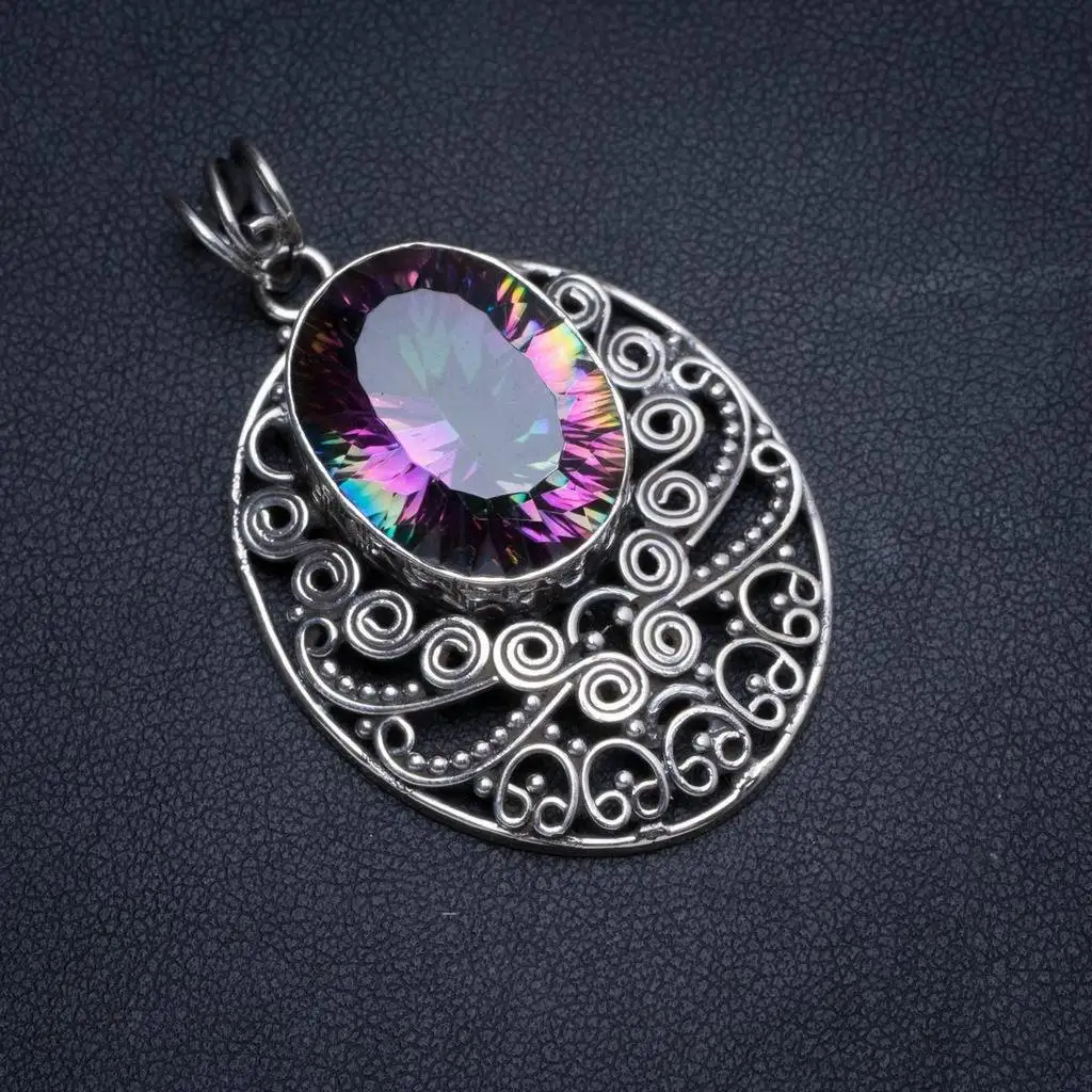 

Natural Mystical Topaz Handmade Unique 925 Sterling Silver Pendant 2" X0130