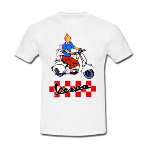 

TINTIN VESPA Cartoon T-SHIRT New Men's Tee Sze S to 3XL