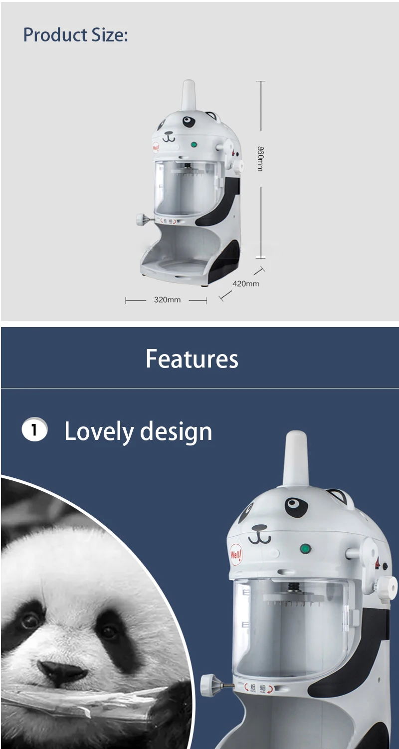 Коммерческая дробилка для льда, машина для смузи в форме панды, машина для льда 220 В, непрерывная машина для льда