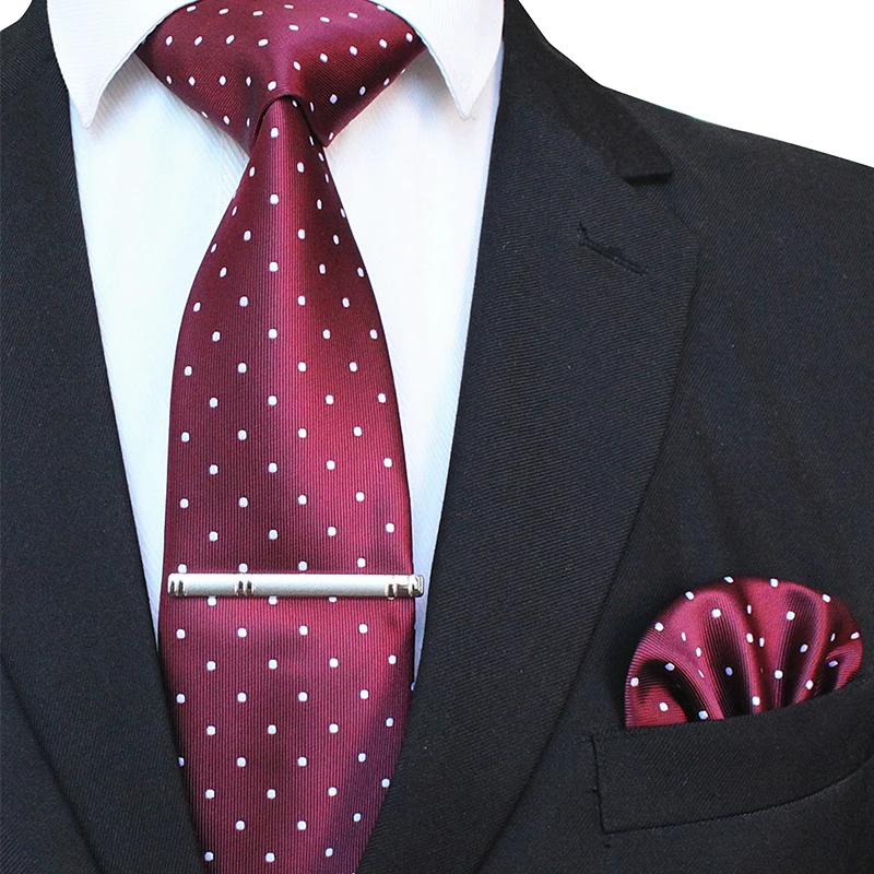 

JEMYGINS Original 8cm Gravata Classic Men's Tie Polka Dot Tie Business Wedding Conference Tie Knit Pocket Square Brooch Set