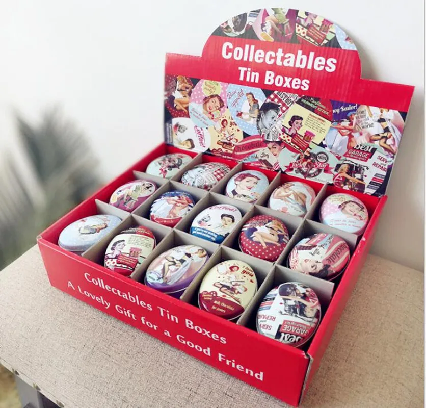 

30pc/box Oval ShapeStorage Box Vintage Lady Printing Small Candy Box Handmade Soap Case Mini Tin Jewelry box Small Pill Case
