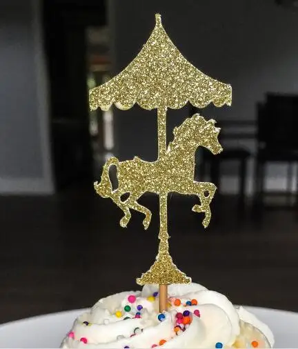 Блестящая карусельная лошадка для детей с изображением пирожного на день рожденья топперы для крещения вечерние украшения пончик для еды