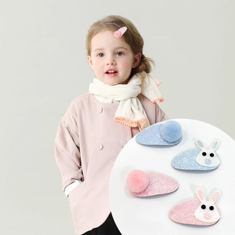 

2 pieces kids girl handmade hair Accessories Rabbit Hairpin children Cartoon Snap hair clips Barrette headwear A3