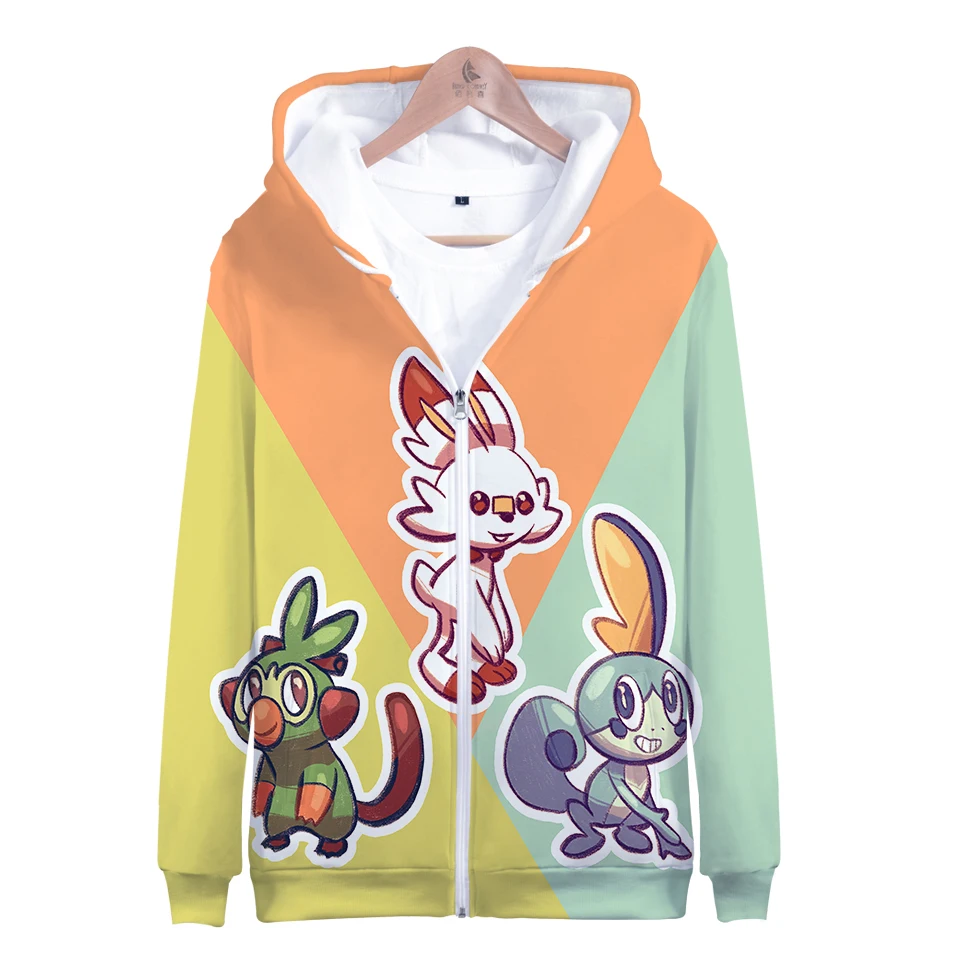 Autumn Winter Anime Cartoon Pokemon Sword And Shield 3D Zipper Hoodies Men Women Pokemon Go Casual Zipper Sweatshirt Plus Size