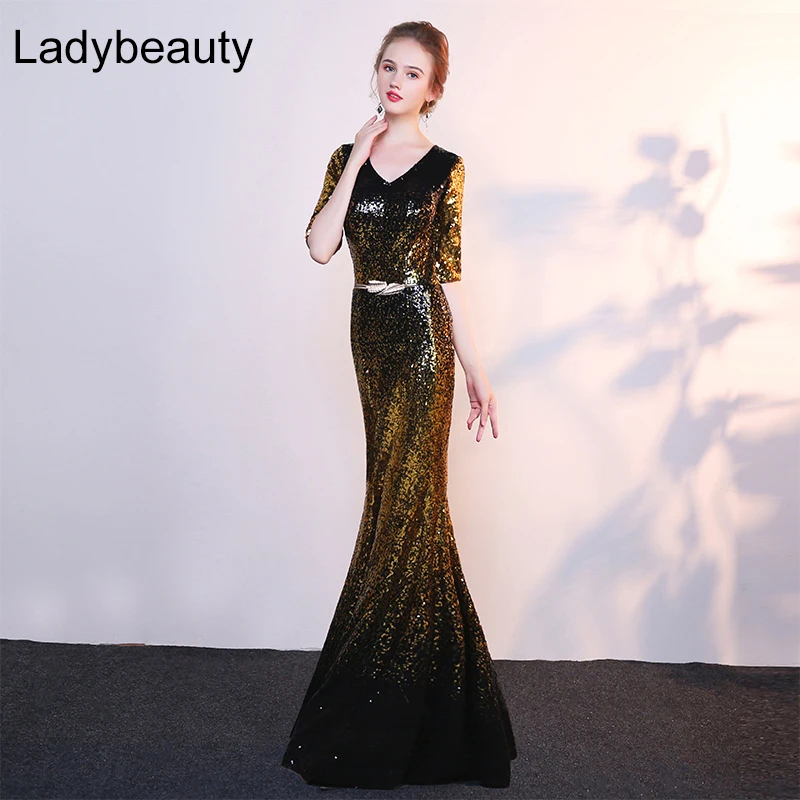 Ladybeauty/Новое поступление года; элегантное вечернее платье; Vestido de Festa; платье с блестками; простое платье для выпускного вечера в стиле русалки