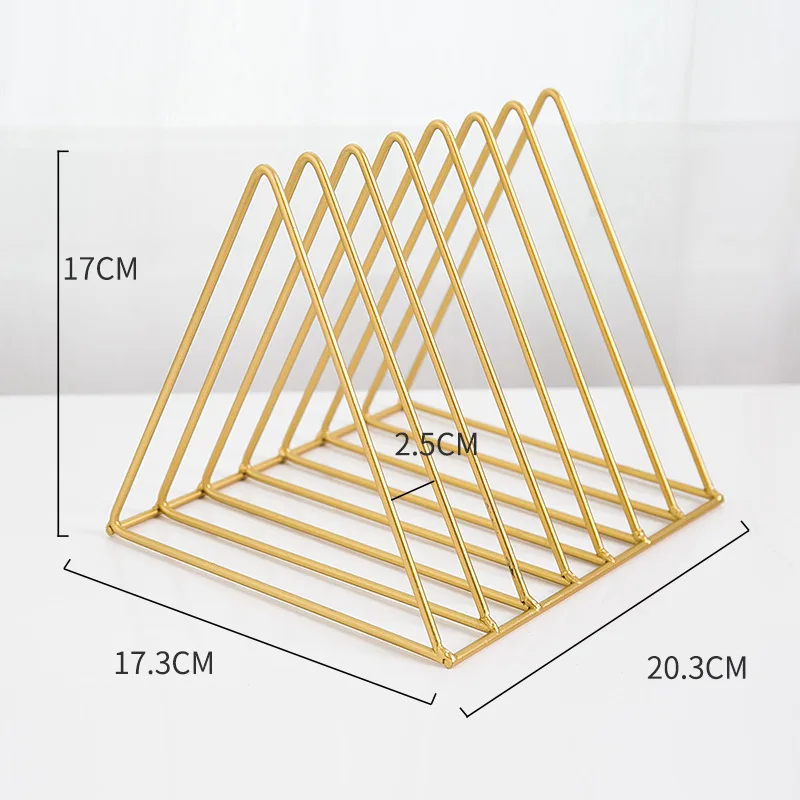 Скандинавский треугольник простой из кованого железа настольная подставка для хранения полка файл журнал книжный конец офисная стойка канцелярский Органайзер держатель - Цвет: Gold