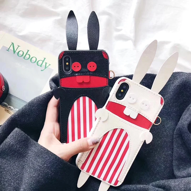 

Aoweziic 2018 New Korean women's mobile phone shell tide brand cartoon rabbit For iPhoneX XS personality card 6S 7 8Plus