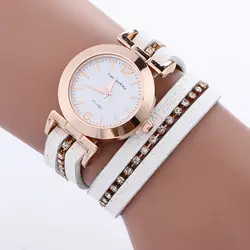 Новинка 2018 года высокое качество три круга кожа женские наручные часы Кристалл платье кварцевые наручные часы Relogio Feminino FT1001