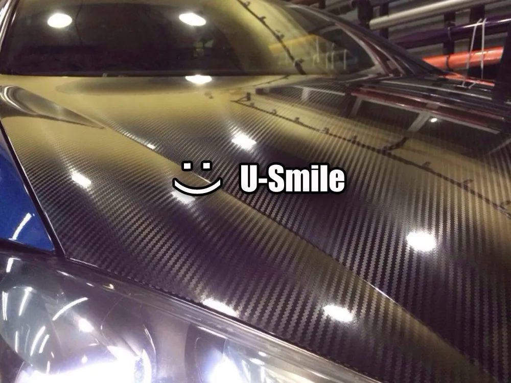 High Glossy Black 5D Carbon Fibre Vinyl Film Roll Bubble Free For Car