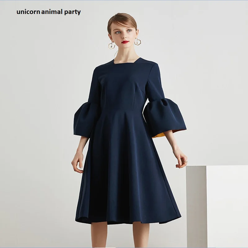 

Customized high-end evening wear Autumn High Qualit Half Sleeve Vintage Women Elegant Dresses ladies full dress