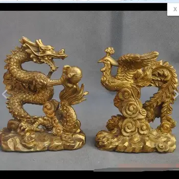 

zhmui8800626628+<<+china fengshui brass dragon beast phoenix bird play bead lucky auspicious statue