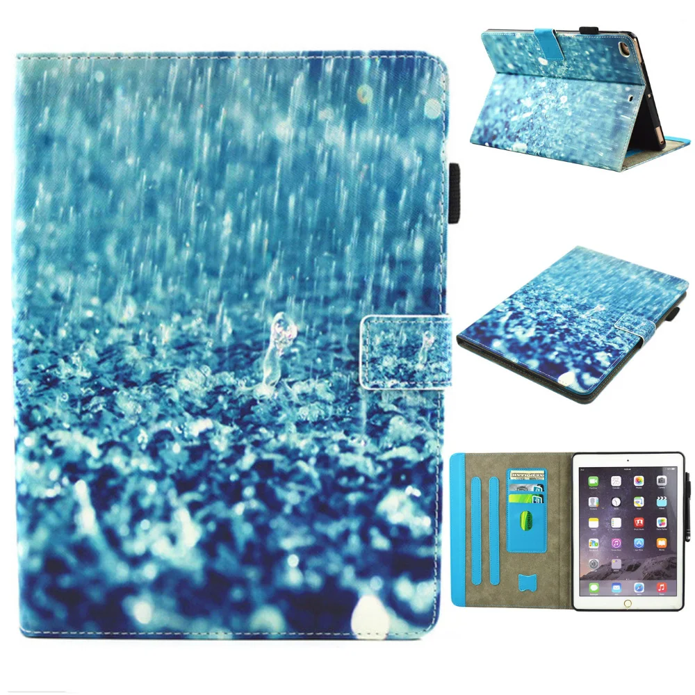 rain Противоударная крышка чехол для Apple IPad 9,7 дюймов чехол из искусственной кожи с принтом чехол для планшета ультра тонкий магнитный чехол - Цвет: rain