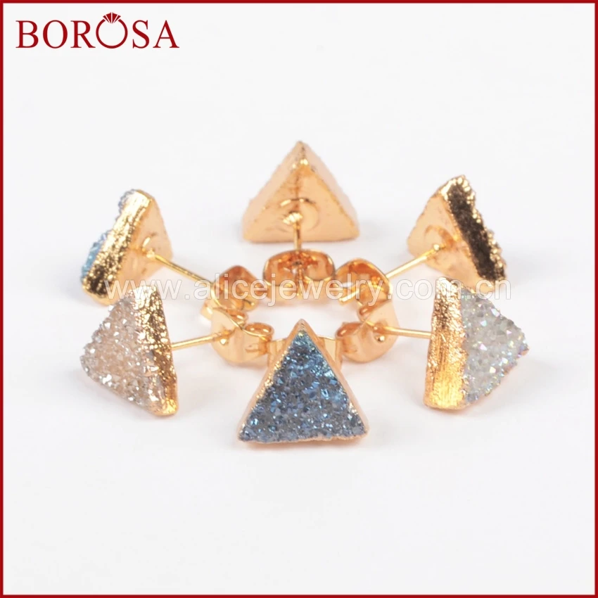 Серьги гвоздики BOROSA с драгоценными камнями золотого цвета|earring gem|colorful stud earingsstud
