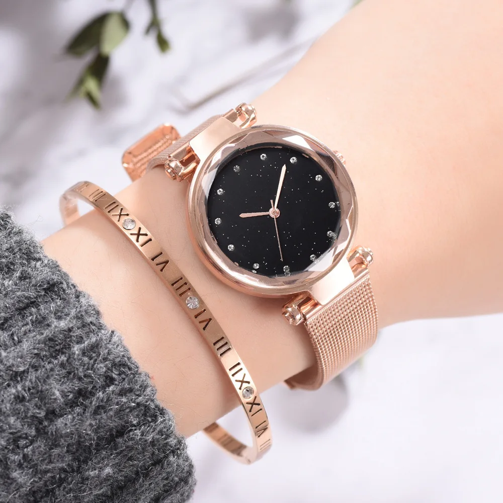 

dropshipping 2019 Luxury Rose Gold Women Watches Minimalism Starry sky Magnet Buckle Fashion Casual Female Waterproof Wristwatch