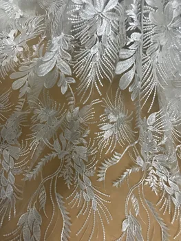 

luxury french net lace fabric sat-62319 embroidered tulle mesh lace fabric with sequins