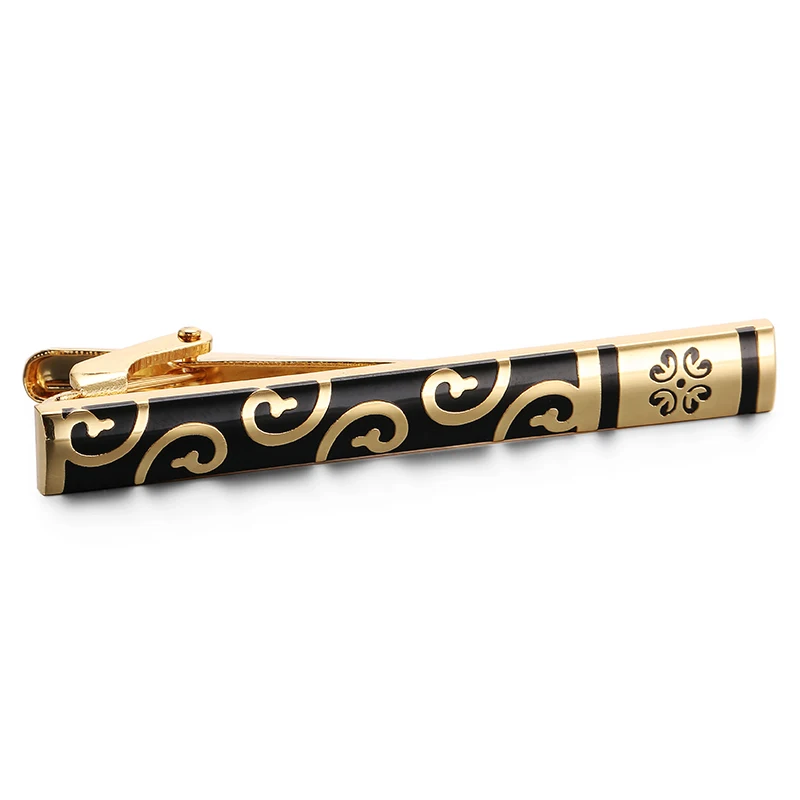 

Fashion Gentleman Slim Collar Black flower Stainless Steel Tie Clip Black And gold Men Clothing Accessories Top Quality