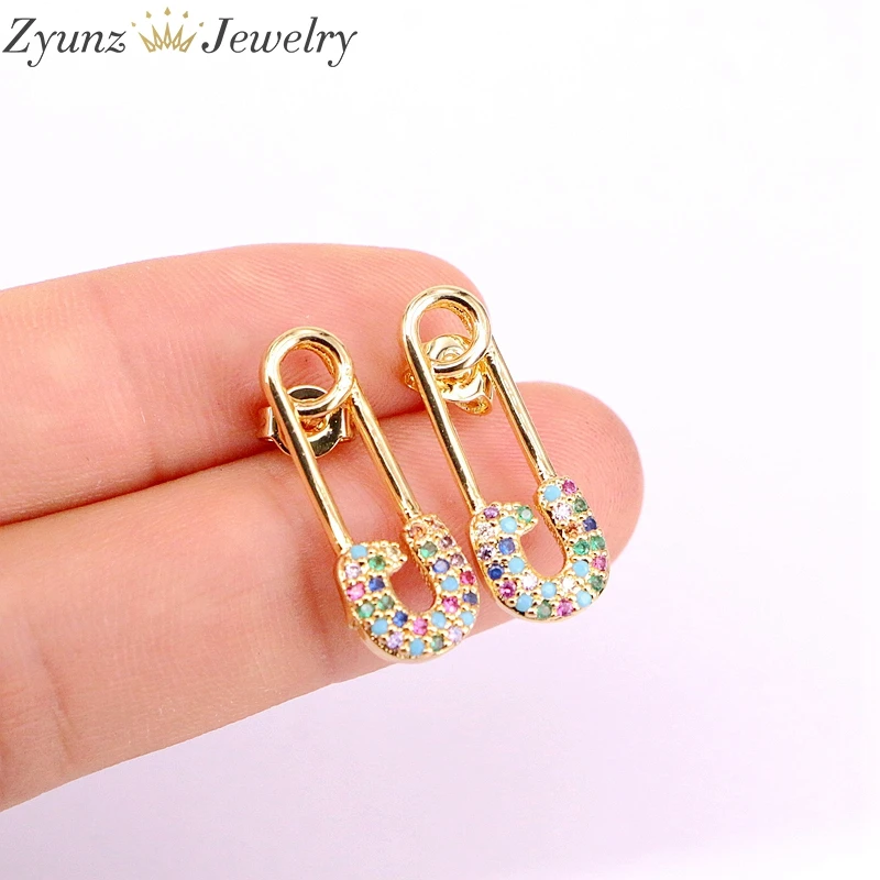 5 пар, Радуга cz безопасная булавка серьги ювелирные изделия для женщин леди подарок Позолоченные Красочные мульти пирсинг серьги