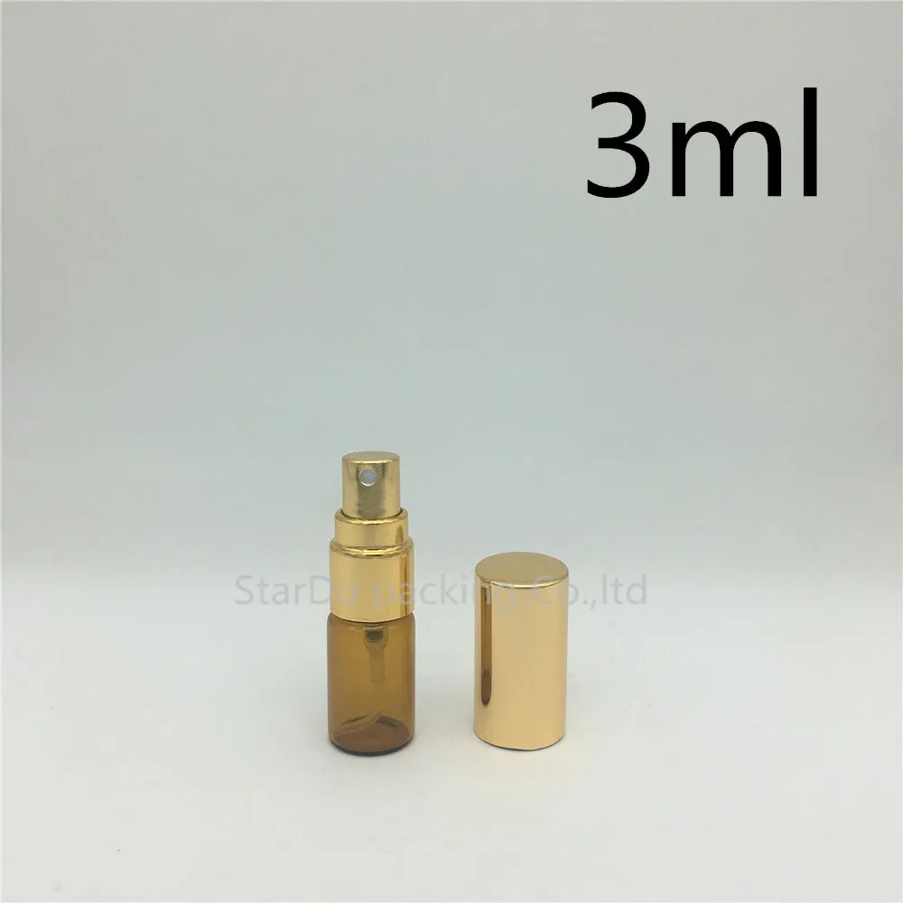 200 шт./лот 3 мл 5 10 пустой Янтарный стеклянный флакон для распыления маленький