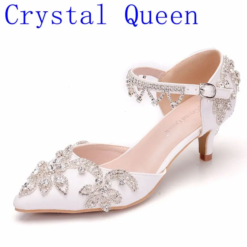 Crystal Queen 5CM Heel Women Shoes Dress Heels White Matte Rhinestone