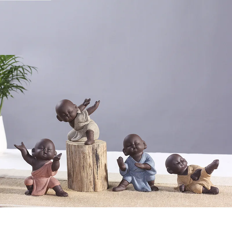 

Fine Handmade Ornaments Kung Fu Kids Purple Sand Tea Pet Accessories Desh Succulents Garden Decoration Ceramic Home Decor