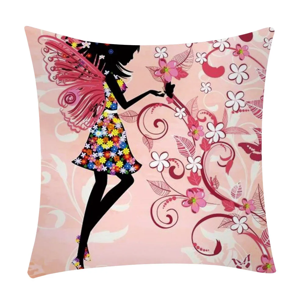 Полиэстеровый чехол для подушки с рисунком бабочки, мягкий чехол для подушки с цветами, сказочной девочкой, декоративная наволочка для дивана