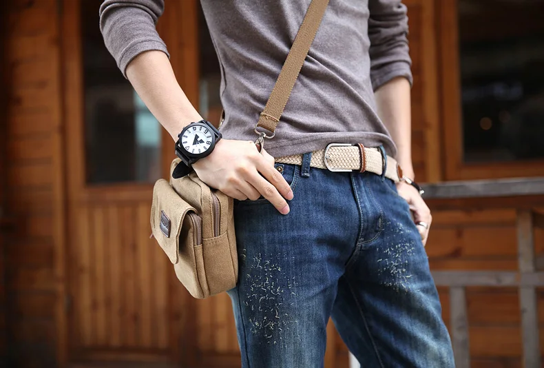 Мужская однотонная парусиновая маленькая сумка с карманом для отдыха, посылка для мобильного телефона, дорожная сумка через плечо