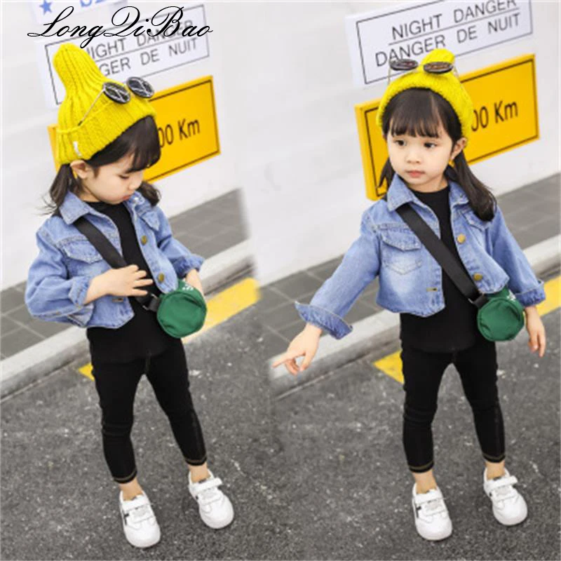 

Baby girl cotton denim jacket 2018 spring and autumn new Korean version of the solid color long-sleeved casual jacket short