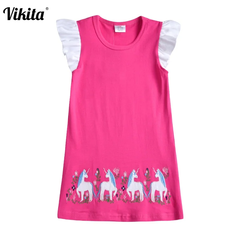 Бренд VIKITA хлопковые платья для девочек детская одежда с рисунком единорога