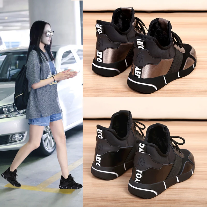 

2018 new wild Korean black casual shoes women autumn and winter net red women's shoes plus velvet student casual shoes tide.
